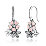 Silver Pink Flower Earrings
